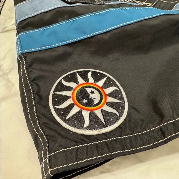 Women’s 402 Birdwell Britches Board Shorts - Black with Blue horizontal stripes - Picture 3 of 4